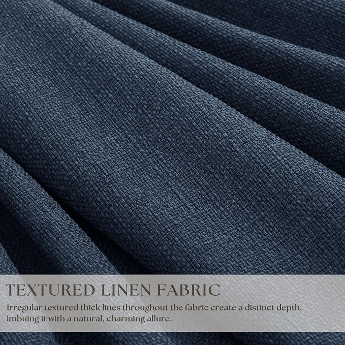 Dark Blue 96 Inch Pinch Pleated Blackout Memory Trained Linen Curtains | Memory - Image 2