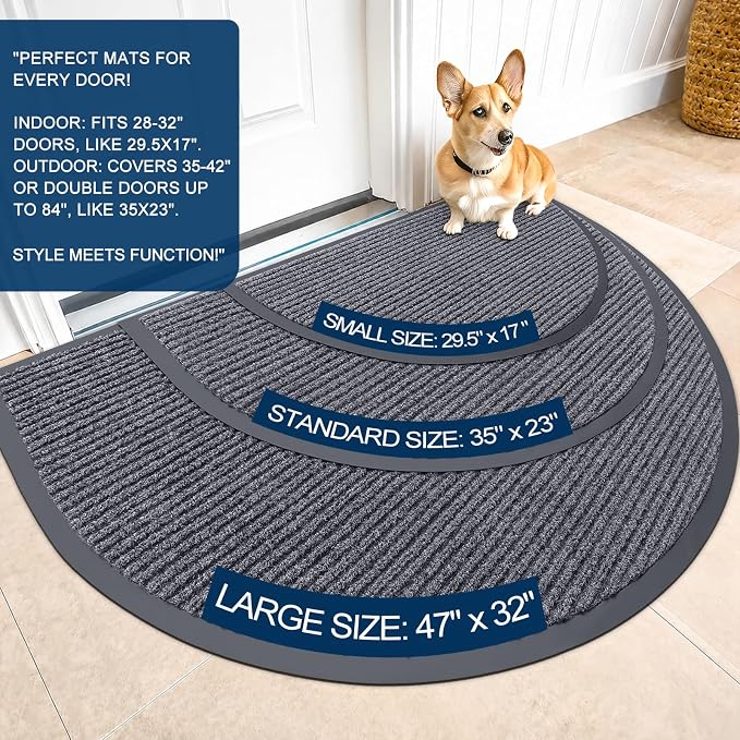 OLANLY Half Circle Front Door Mat 35x23, Waterproof Heavy-Duty Doormat | Grey - Image 2