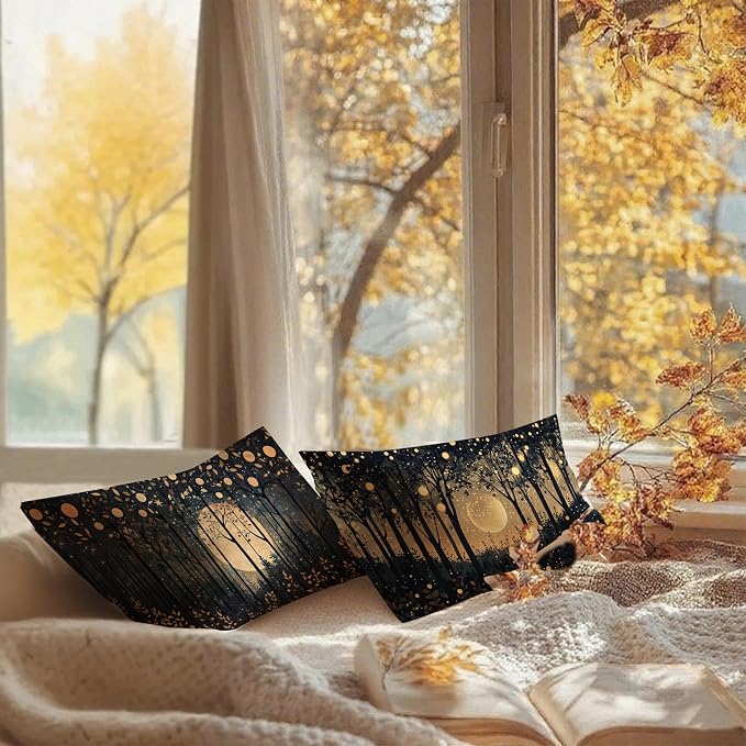 Rustic William Morris Inspired Gold Moon Pillow Covers 12x20 Set of 2, Vintage - Image 6