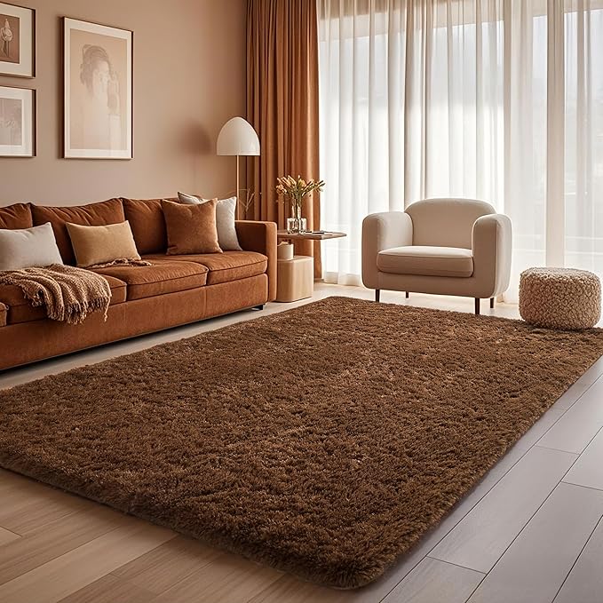 Ophanie Brown Rugs for Living Room Bedroom, 6x9 Fluffy Fuzzy Furry Carpet - Image 6