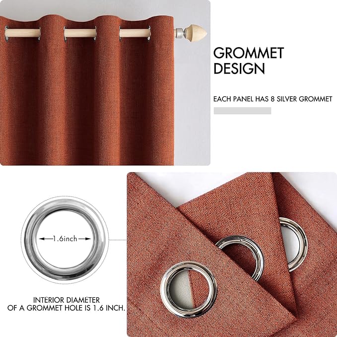 MIULEE 100% Blackout Linen Curtains Thermal Insulated Burnt Orange Fall - Image 4