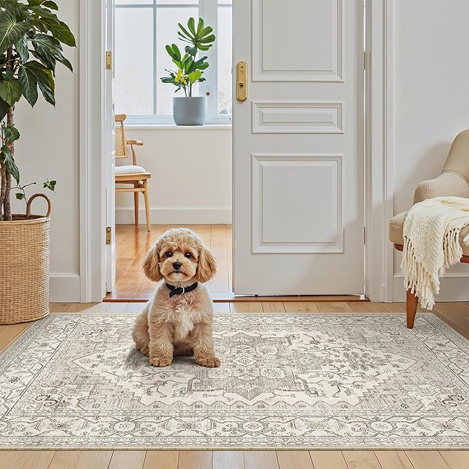 Madane Washable Area Rug 2x4, Small Entryway Rug Non-Slip Vintage Door Mat - Image 4