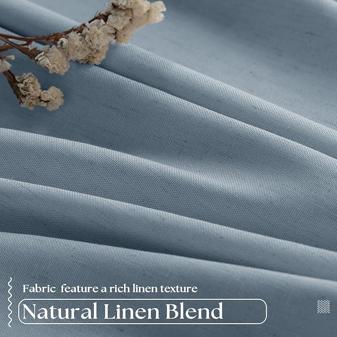 Dusty Blue 100% Black Out Pinch Pleated Linen 63 Inch Curtains - Image 2