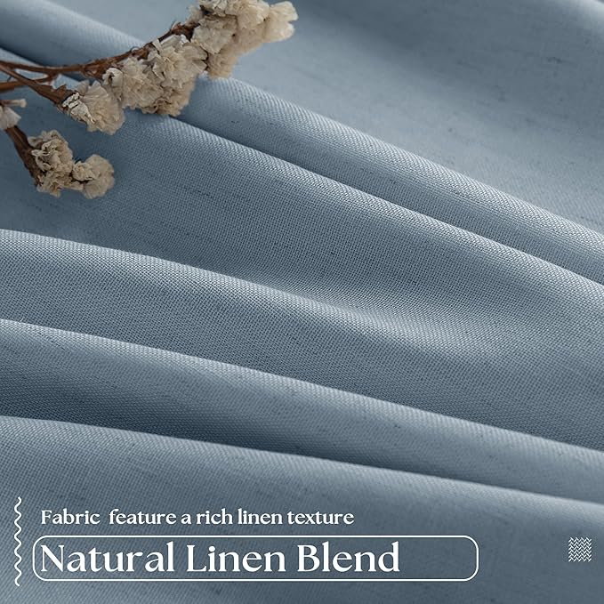 Dusty Blue Pleated Linen 100% Blackout Curtains 102 Inches Long - Image 4