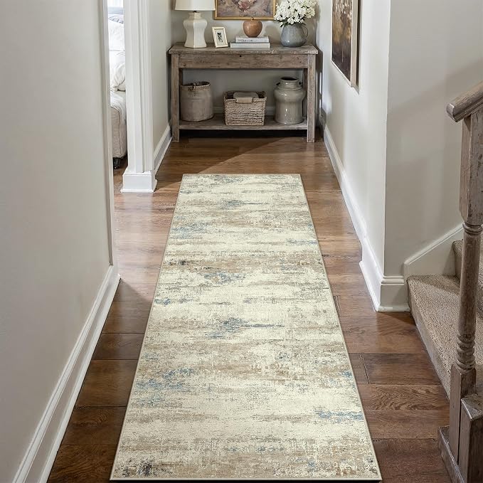 2x6 Runner Rug Washable Beige Brown Abstract Modern Neutral Hallway Carpet Non - Image 3