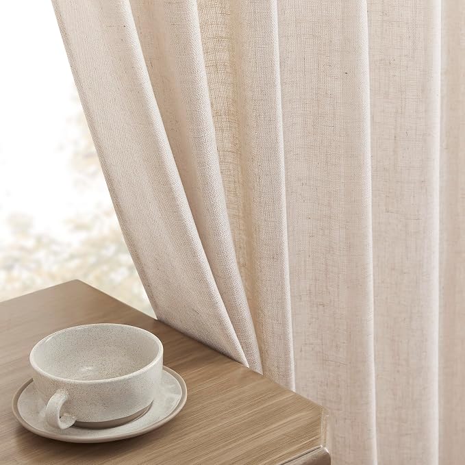 Joydeco Linen Curtains for Living Room, Semi Sheer Drapes Window Long Curtains - Image 4