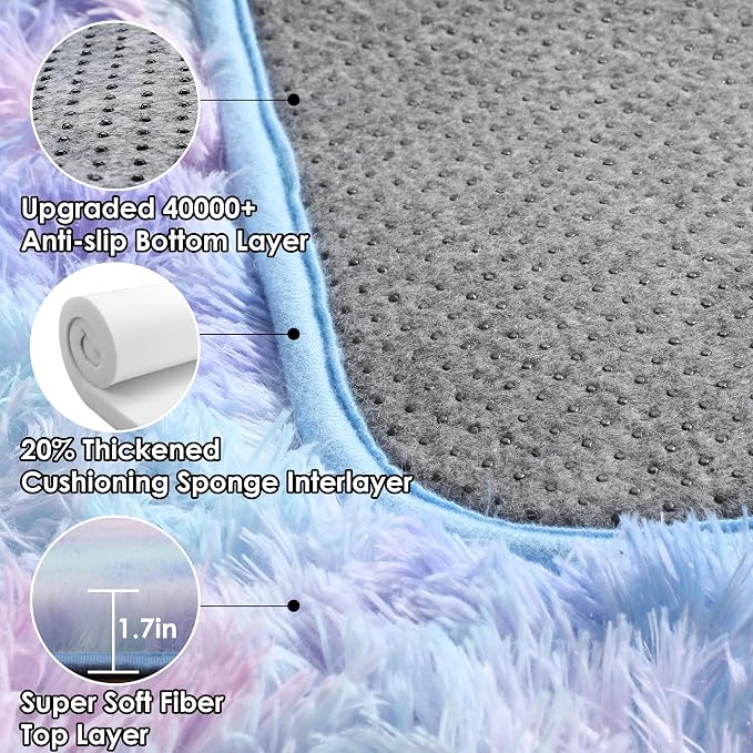 ONASAR Fluffy Area Rugs for Girls Bedroom, 4x6 Purple Rainbow Bedside Rug - Image 3