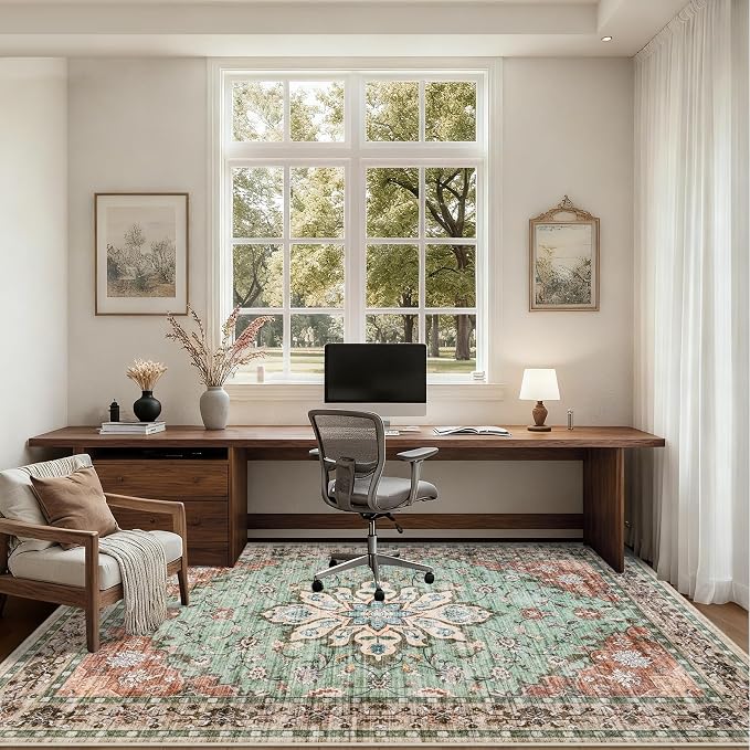 6x9 Area Rugs Living Room Rug: Washable Vintage Distressed Floral Rug No Slip - Image 6