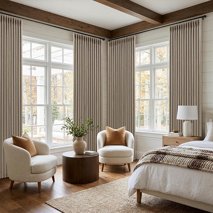 Deep Flax Linen Pinch Pleated 100% Blackout 92 Inch Curtains 2 Panels | Greige - Image 7