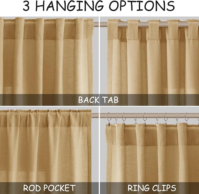 Gold Yellow Linen Curtains 72 Inch Length - Image 2