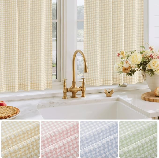 RYB HOME Kithen Curtains Rustic Plaid Cafe Tier, Classic Short Checkered Drapes - Image 7