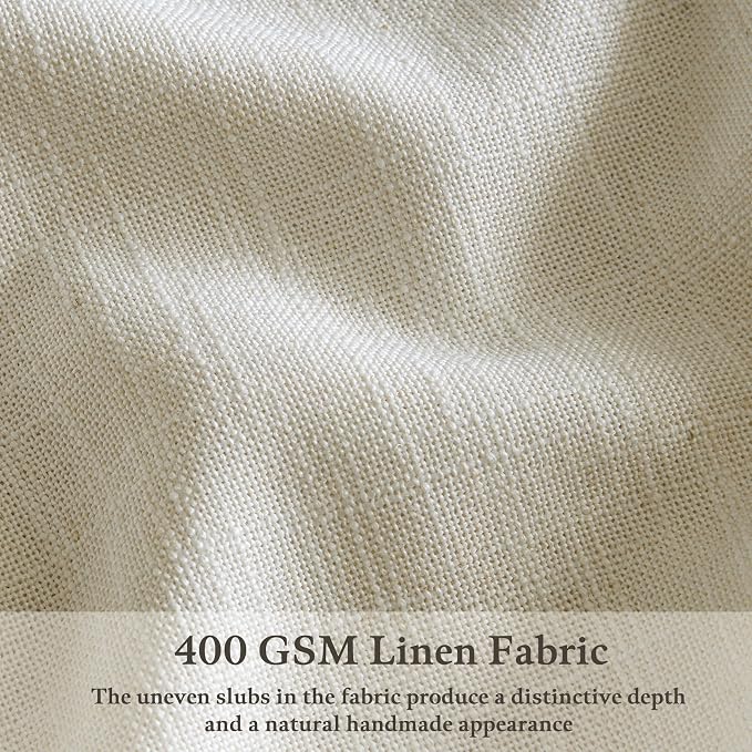 Pinch Pleated Beige Linen Semi Sheer Curtains 112 Inches Length 2 Panels | 112 - Image 4