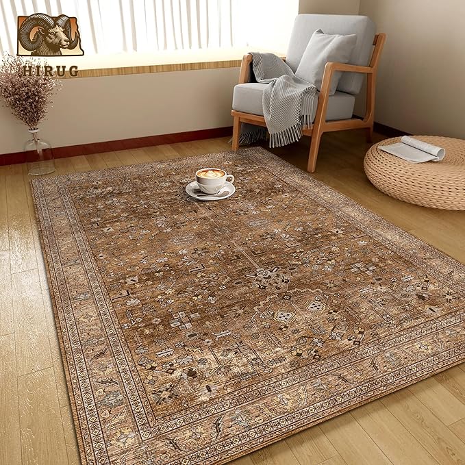 Washable Area Rug 6' x 9' Vintage Traditional Persian Mat - Image 4