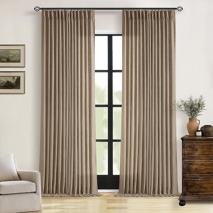 98 Inch Tan Brown Pinch Pleat Memory Trained Light Filter Linen Curtains | Semi by Twodrapes