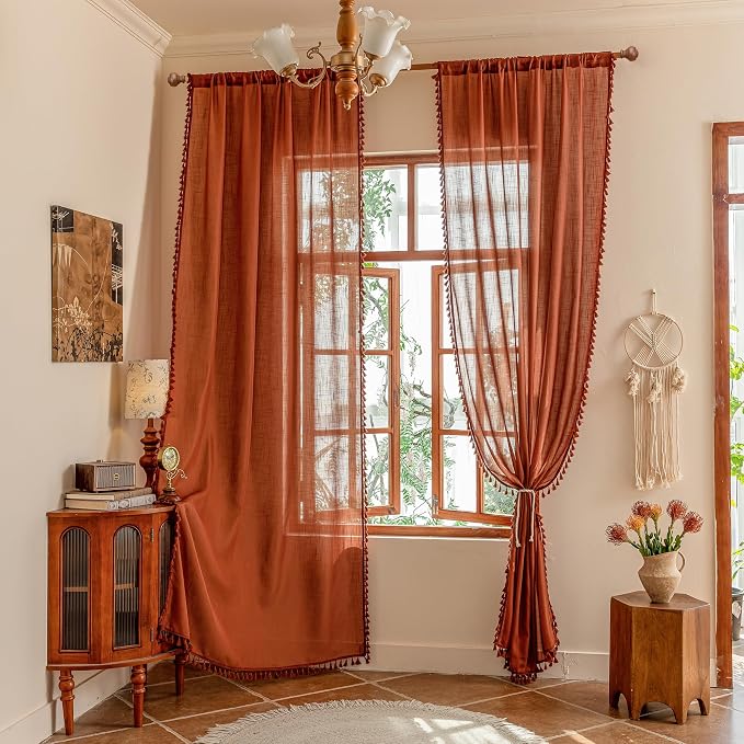 MYSKY HOME Semi Sheer Short Macrame Curtains - Image 6