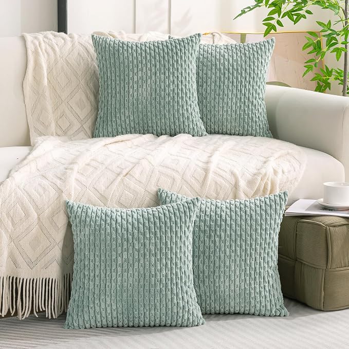 Set of 4 Aqua Decorative Throw Pillow Covers 20x20 Inch Corduroy Pillow Covers - Image 9