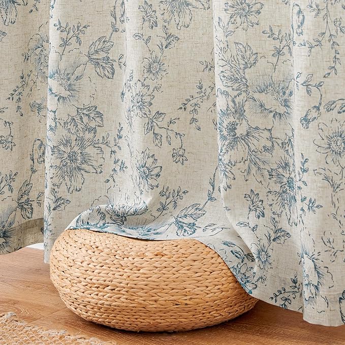 jinchan Lined Linen Blend Curtain Floral Curtains - Image 8