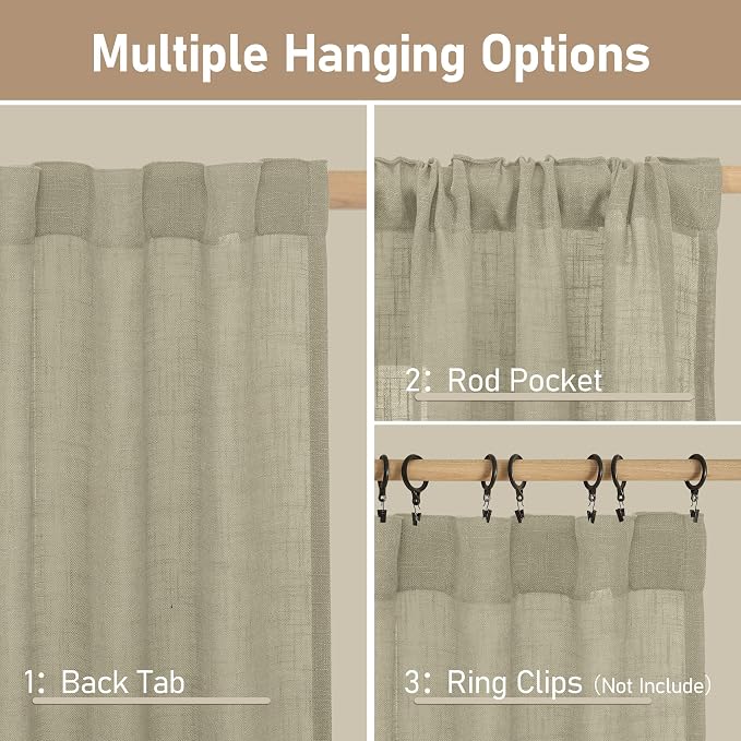 Semi Sheer Window Linen Curtains 54 Inch, 2 Panels, 34 x 54 Inch | Light - Image 3