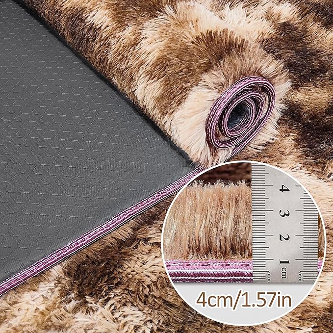 Super Soft Fluffy Living Room Area Rug 2x5 ft Tie-Dyed Brown Shaggy Furry - Image 5