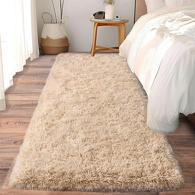 Soft Runner Rugs for Bedroom Hallways, 2x5 Beige Fluffy Shag Throw Area Rug Non by Ailyei