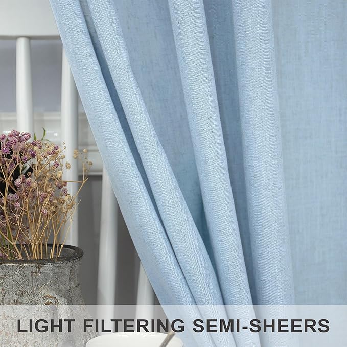 Blue Linen Curtains 108 inch Extra Long - Image 3