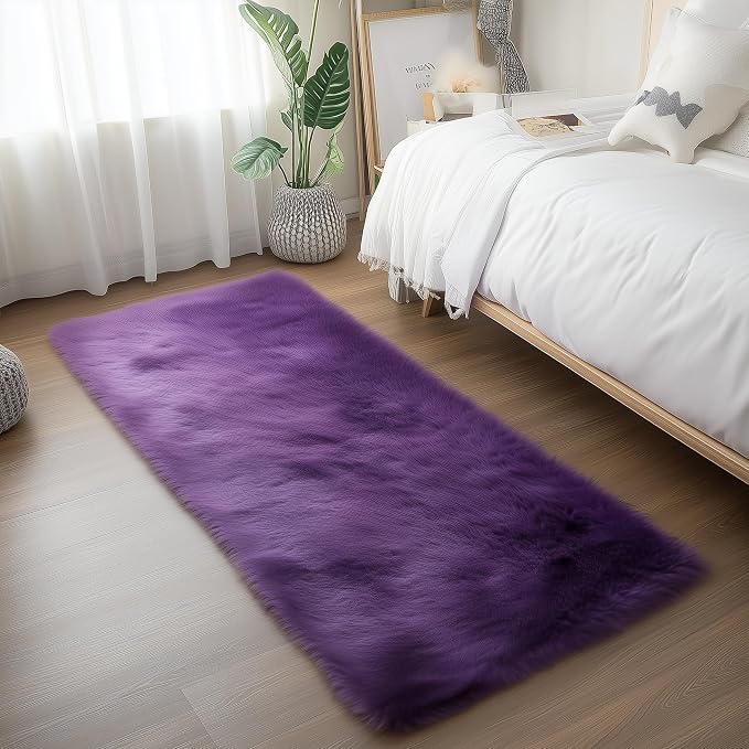 Goolela Fluffy Rug Runners 2x6 Purple Faux Sheepskin Fur Rug Washable Fuzzy by Goolela