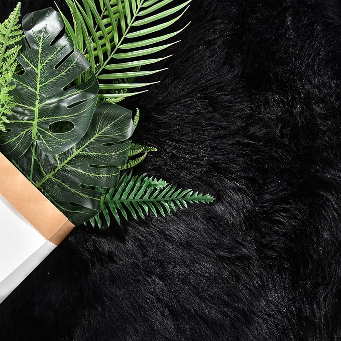 Goolela Black Faux Sheepskin Fur Rug 4x6 Fuzzy Furry Area Rug Black Fluffy Soft - Image 7