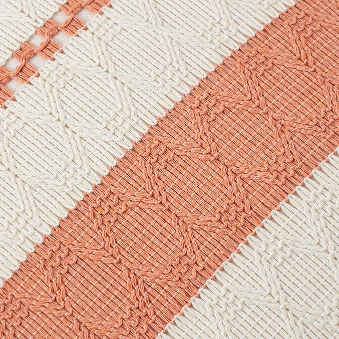 Fancy Homi Set of 1 Boho Coral Decorative Throw Pillow Cover 18x18 Inch - Image 4