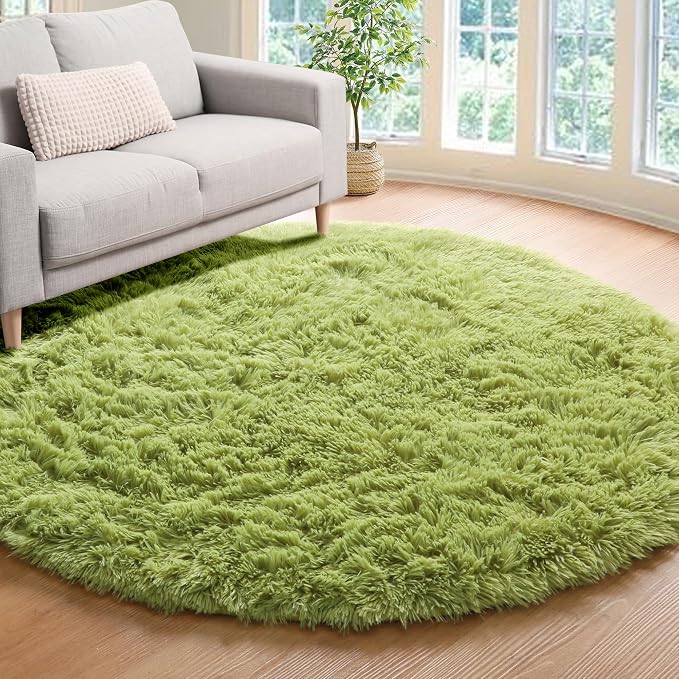 ONASAR Grass Green Round Area Rug 4ft, Soft Bedroom Circle Rugs Floor Mat by ONASAR