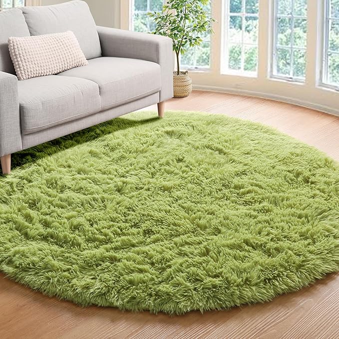 Grass Green Round Area Rug 4ft, Soft Bedroom Circle Rugs Floor Mat by ONASAR