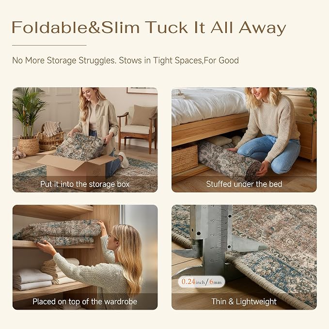 9x12 Blue Brown Retro Floral Washable Area Rug - Image 6