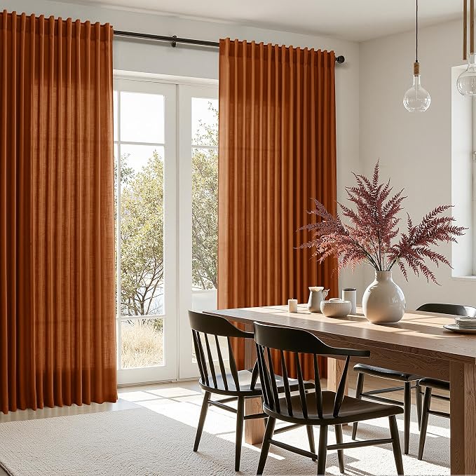 Nanspring Rust Linen Curtains for Living Room 72 Inches Long Light Filtering - Image 8