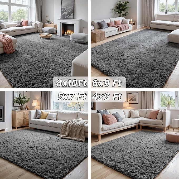 8x10 Area Rugs for Living Room: Ultra Soft Fluffy Shag Grey Rugs for Bedroom - Image 8
