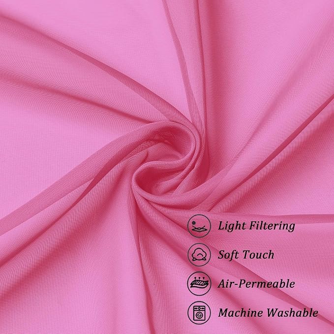 Chyhomenyc Sheer Hot Pink Tier Curtains 24 Inch Length Set, Small Window - Image 7