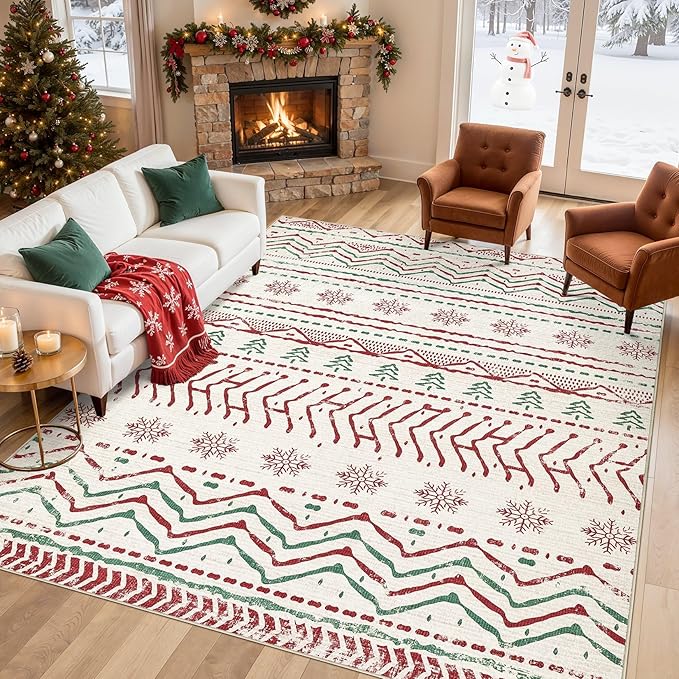Nakagishi Christmas Rugs: 8x10 Washable Boho Large Neutral Soft Rug Stain by NakagishiAreaRug