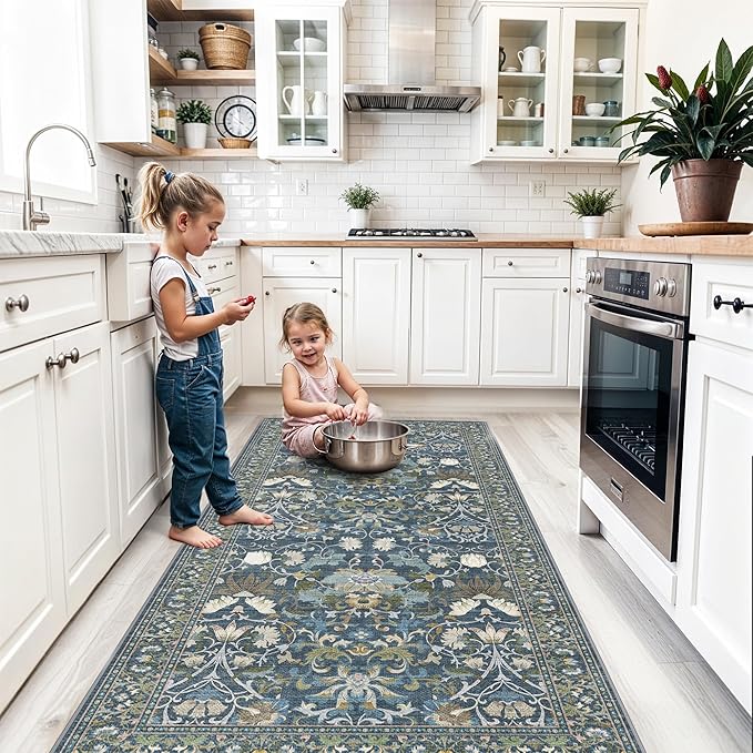 4x8 Washable Kitchen Area Rug: Farmhouse Stain-Resistant Elegant Floral Rug - Image 5