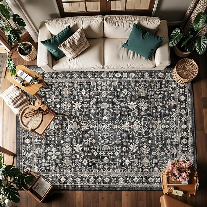 Grey Area Rug 4x6 for Living Room Bedroom | Low Pile; Non Slip;Machine by WelcometoBabovid