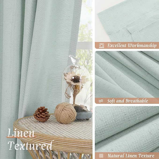 LAMIT Linen Curtains 63 Inch for Bedroom, Light Filtering Neutral Semi Sheer - Image 7