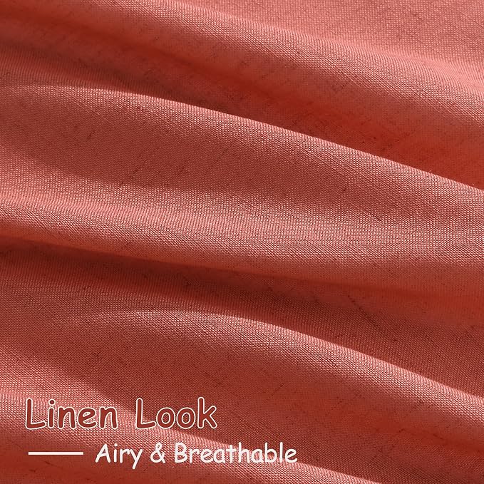 Coral Linen Curtains 102 Inches Long 2 Panel Set Back Tab Rod Pocket Semi Sheer - Image 4
