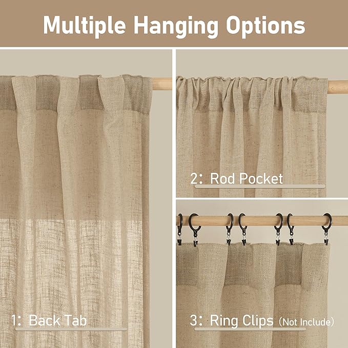 LAMIT Faux Linen Curtains 63 inches Long - Image 3