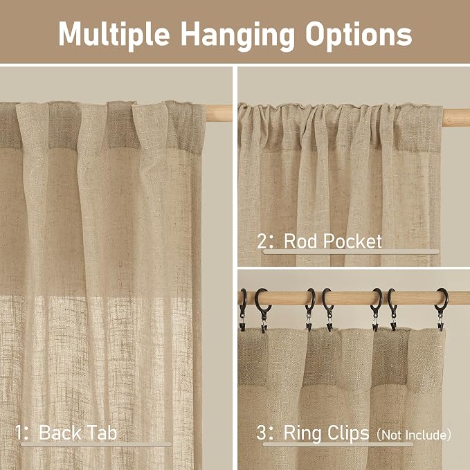 84 Inch Long Linen Curtains for Living Room Bedroom 2 Panels Set | Natural - Image 3