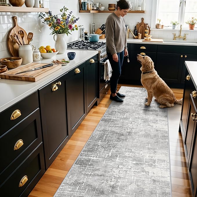 Washable 2x10 Kitchen Runner Rug: Abstract Farmhouse Bathroom Entryway Rug Soft by HYHAOYUNLAI