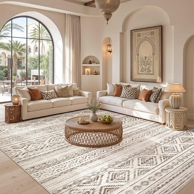 cotiled Boho 10x14 Area Rug for Living Room: Large Moroccan Washable Rug | - Image 4