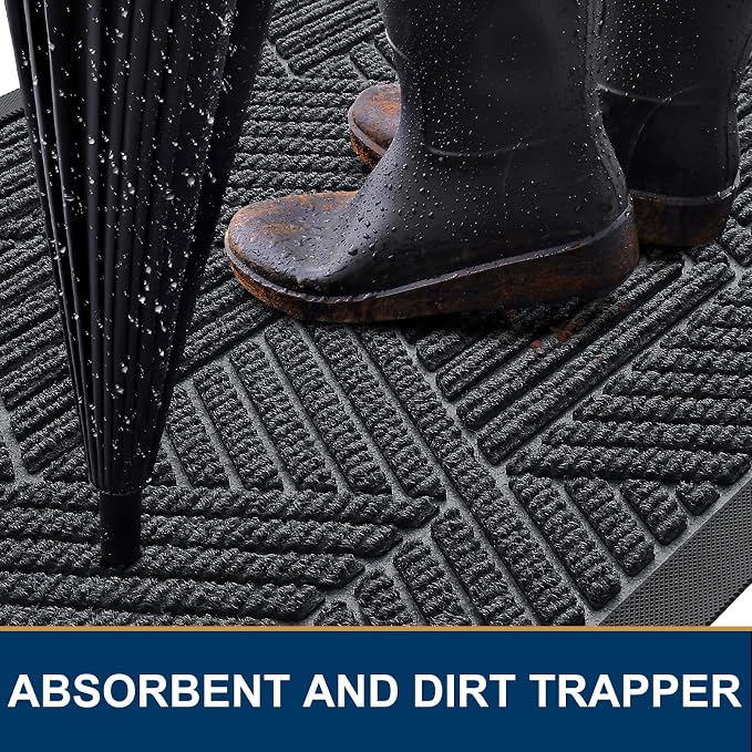 Smiry Front Door Mat Outside Entrance, Heavy Duty Sturdy Natural Rubber Doormat - Image 3