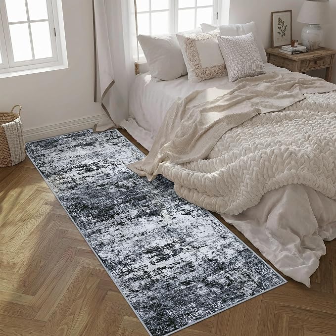 2.6'x8' Runner Rug Washable Rug;Modern Abstract Soft Thin Runner Rug Black - Image 4