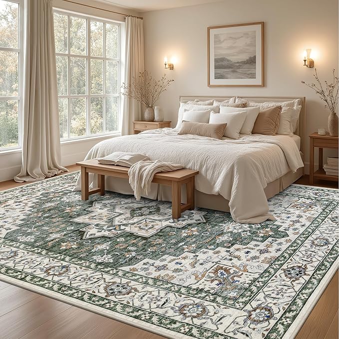 Area Rugs 10x12 Living Room Rug: Washable Rug Soft Vintage Boho Medallion - Image 3