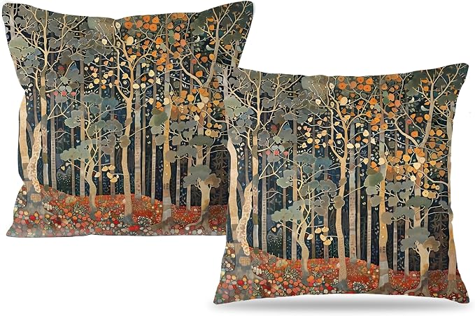 Rustic Autumn Forest Pillow Covers 18x18 Set of 2, Fall Home Room Decor by Unknown