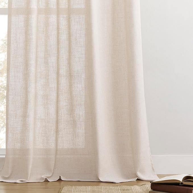 Joydeco Linen Curtains for Living Room, Semi Sheer Drapes Window Long Curtains - Image 3