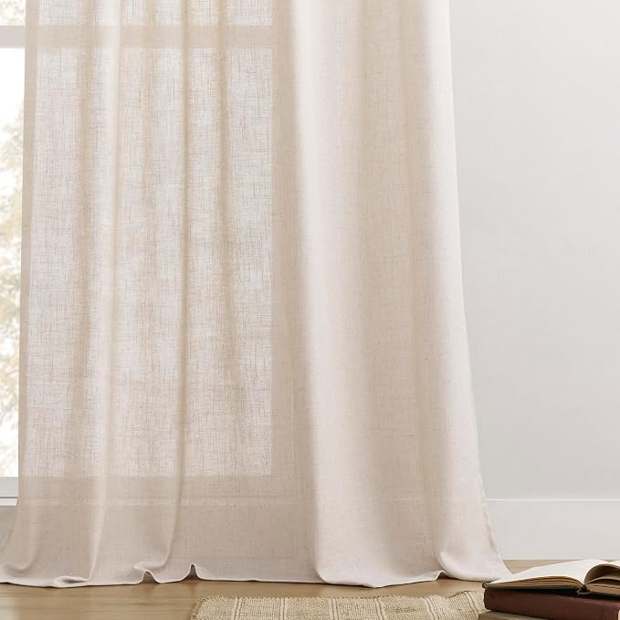 Joydeco Linen Curtains for Living Room, Semi Sheer Drapes Window Long Curtains - Image 3