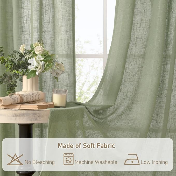 LAMIT Sheer Linen Curtains 63 inches Long - Image 8
